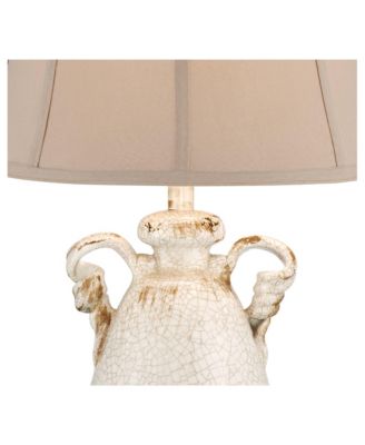 Isabella Country Cottage Table Lamp 27 Tall Crackle Ivory Ceramic Milk with Table Top Dimmer Bell Shade for Bedroom Living Room