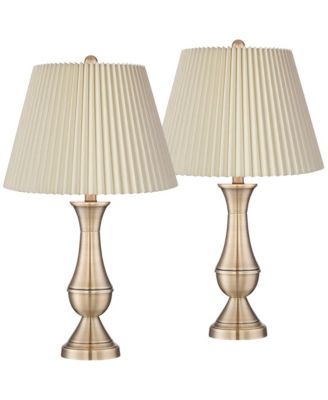 Becky Traditional Table Lamps 24 3/4" High Set of 2 Antique Brass Metal Linen Pleat Shade for Bedroom Living Room Bedside Office