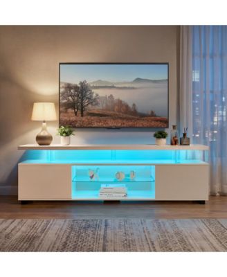 LED TV Stand for 60 Inch TV, Media Console Table with Large Side Cabinet and Open Shelf, Entertainment Center for Living Room
