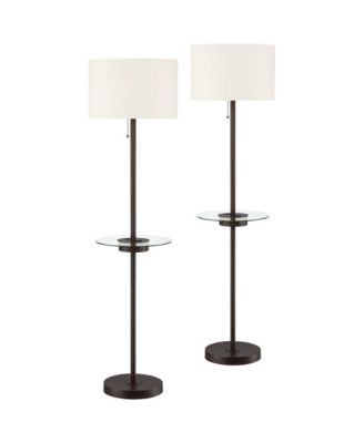 Caper Modern Floor Lamps with Tray Table 60 1/2" Tall Set of 2 Bronze USB and Outlet Drum Shade for Living Room Bedroom