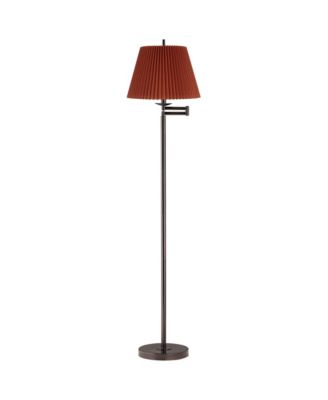 Modern 60" Tall Standing Floor Lamp Skinny Adjustable Swing Arm Metal Finish Pleated Rust Shade