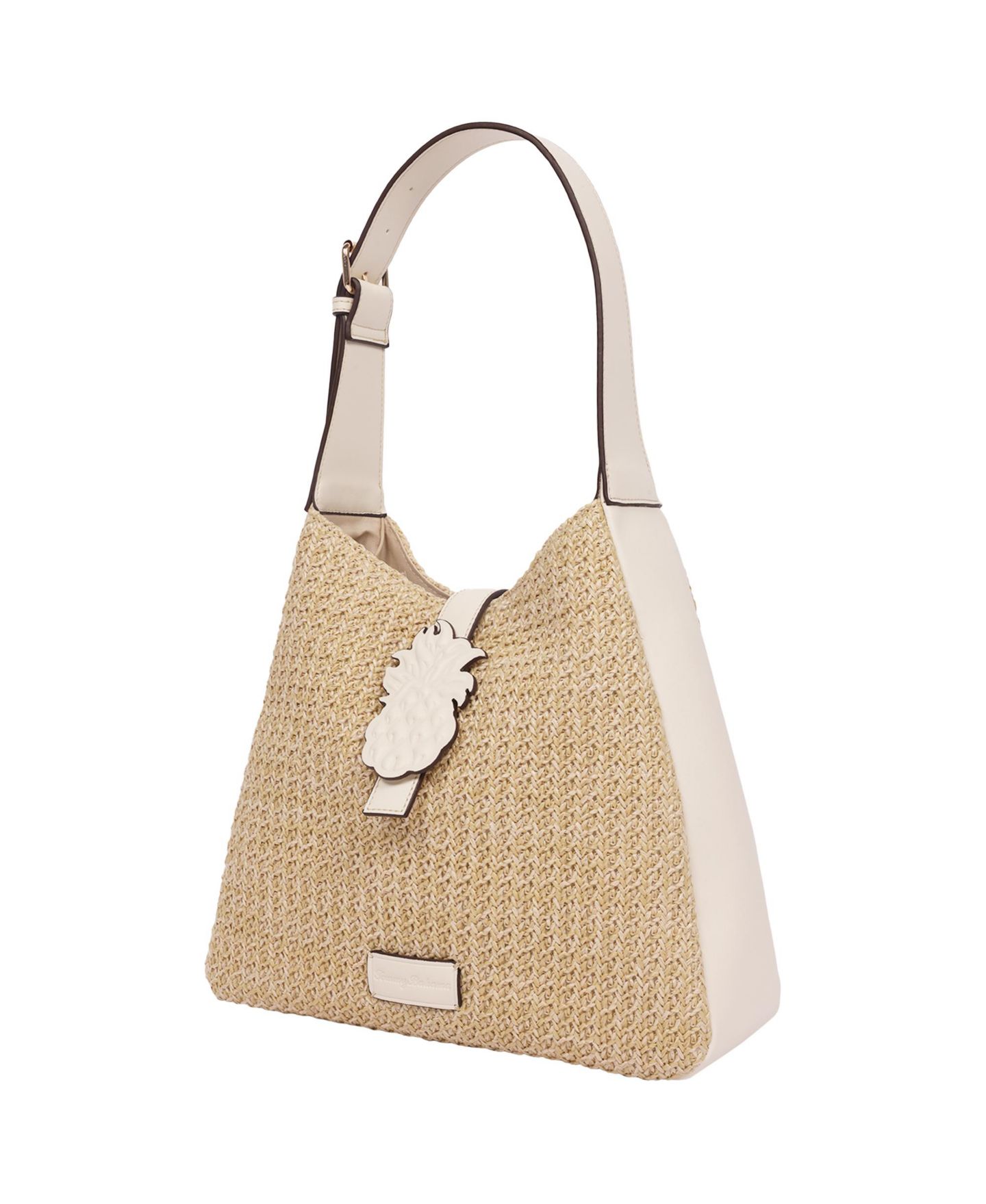 Женская сумка Tommy Bahama Logo Tab Raffia Hobo - Woven Straw Shoulder Bag with Pineapple Accent, цвет: Кремовый — фото 3