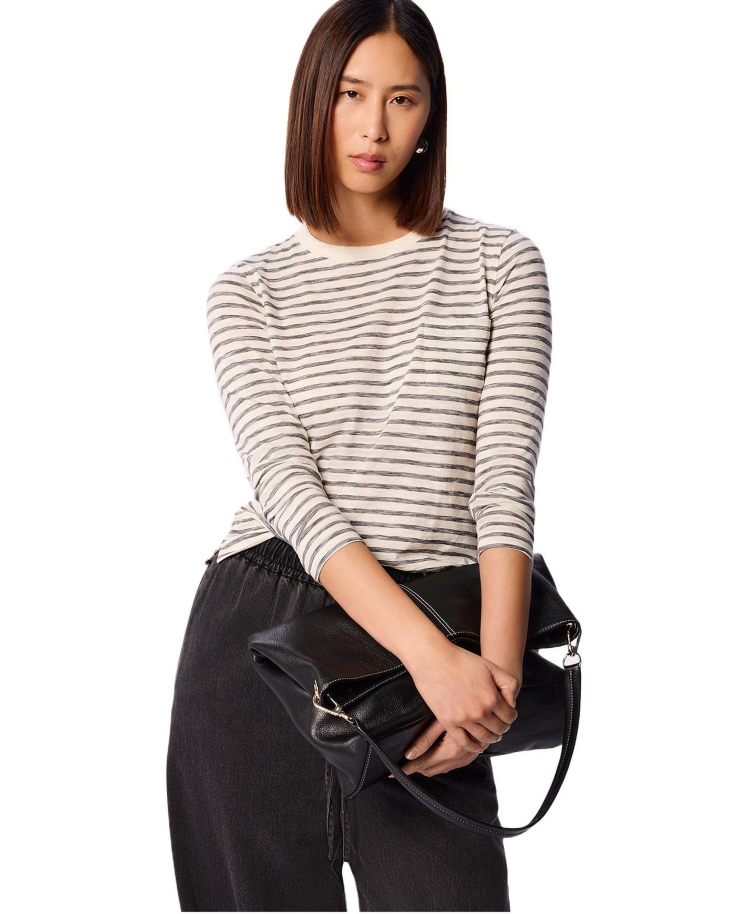 Women's Stripe Crew Neck Pocket Top
