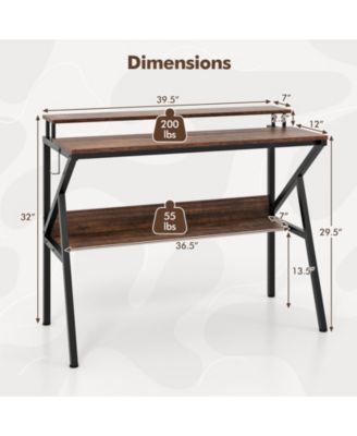 Space Saving Computer Desk with Monitor Stand and Extra Storage Shelf for Work Study-Rustic Brown