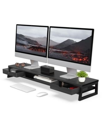 Monitor Stand Riser Drawer 2 Tier Wooden Desk Shelf