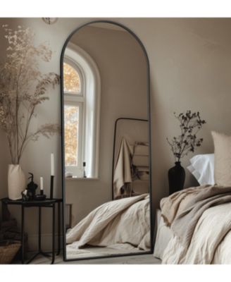 Full Length Mirror, 58"x18" Floor Mirror, Arch Floor Standing Mirror  with Stand for Bedroom, Black