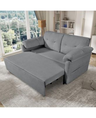  Convertible Pull-Out Queen Sleeper Sofa with Storage & Casters
