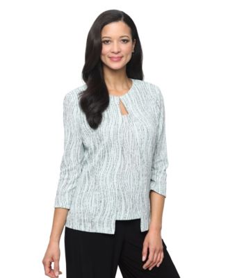 Petite 3/4-Length-Sleeve Jacket and Scoop Neck Top, 2-Piece Set