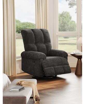Recliner Chair, 360 Swivel Rocker Glider Nursery Chair with Padded Armrest and Deep Seat, Chenille Upholstered Reclining Sofa Chair.