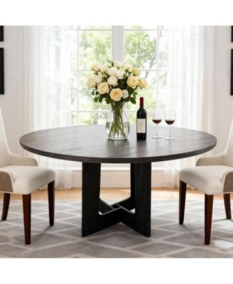 4-Person Farmhouse Round Dining Table with Triangular Pedestal