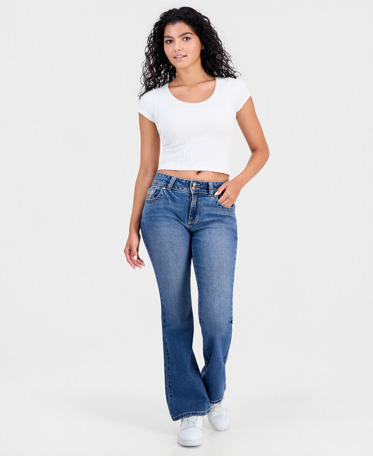 Celebrity Pink Juniors' Embroidered Flap-Pocket Flare-Leg Jeans view 6 — MAYCSS fashion products