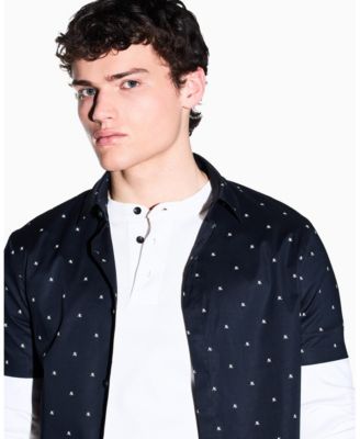 Men's Short Sleeve Poplin Allover logo Print Button Down Shirt