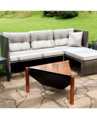 Outdoor Camping or Backyard Steel Triangle Fire Pit with Wood Grate, Log Poker, and Spark Screen - 31" - Copper Finish