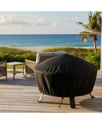 Outdoor Heavy-Duty Weather-Resistant Vinyl PVC Round Fire Pit Cover with Drawstring Closure - Black
