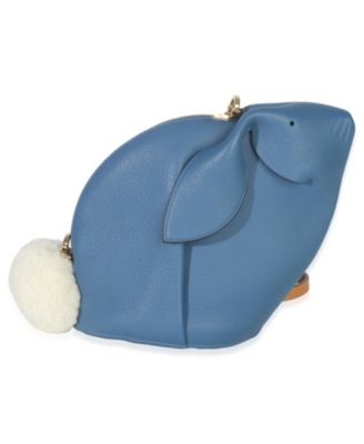 Blue Calfskin Shearling Mini Bunny Crossbody