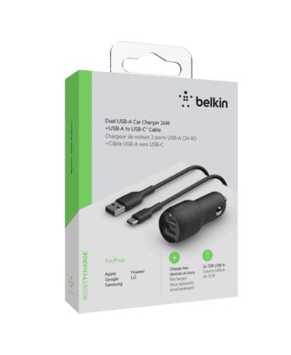 BoostCharge Dual USB-A Car Charger 24W and USB-A to USB-C Cable