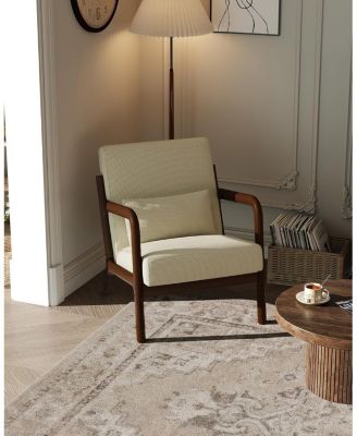 Solid Wood Accent Armchair with Corduroy Upholstery and Removable Lumbar Pillow