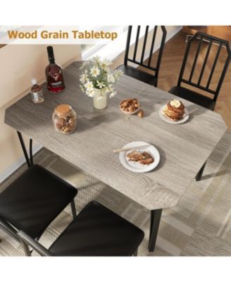 Dining Table Set for 4, Kitchen Table and Chairs for 4 with with Chamfer Design, 5 Piece Dining Room Table Set with Cushion Seats