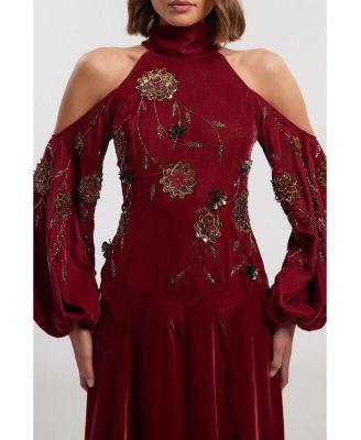 Women's Embroidered High Neck Maxi Dress