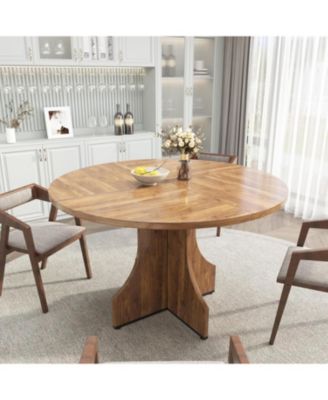47 in Farmhouse Round Dining Table for 4-6 People, Wooden Circle Kitchen Table, Rustic Circular Breakfast Nook Furniture for Apartment