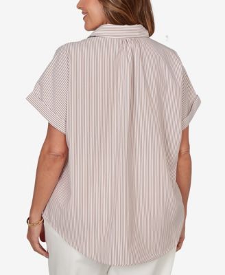 Plus Size Vertical Stripe Woven Popover Top