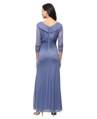 Petite Portrait Collar Embellished Mesh Dress