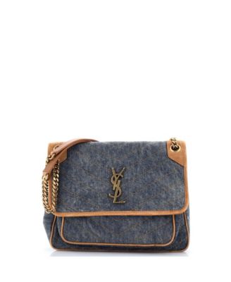 Medium Niki Chain Flap Bag Matelasse Chevron Denim with Suede