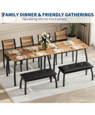 Dining Table Set for 4, Wooden Kitchen Table with Upholstered Bench and 2 Cushion Chairs, Space-Saving Dinette Set for Kitchen, Dining Room