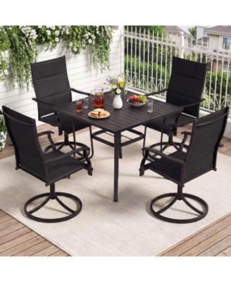 5PCS Outdoor Dining Set, 4 Swivel Chairs and Square Patio Table with Umbrella Hole