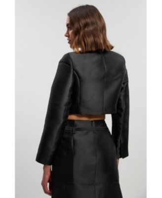 Women's Satin Twill Cropped Wrap Tailored Jacket
