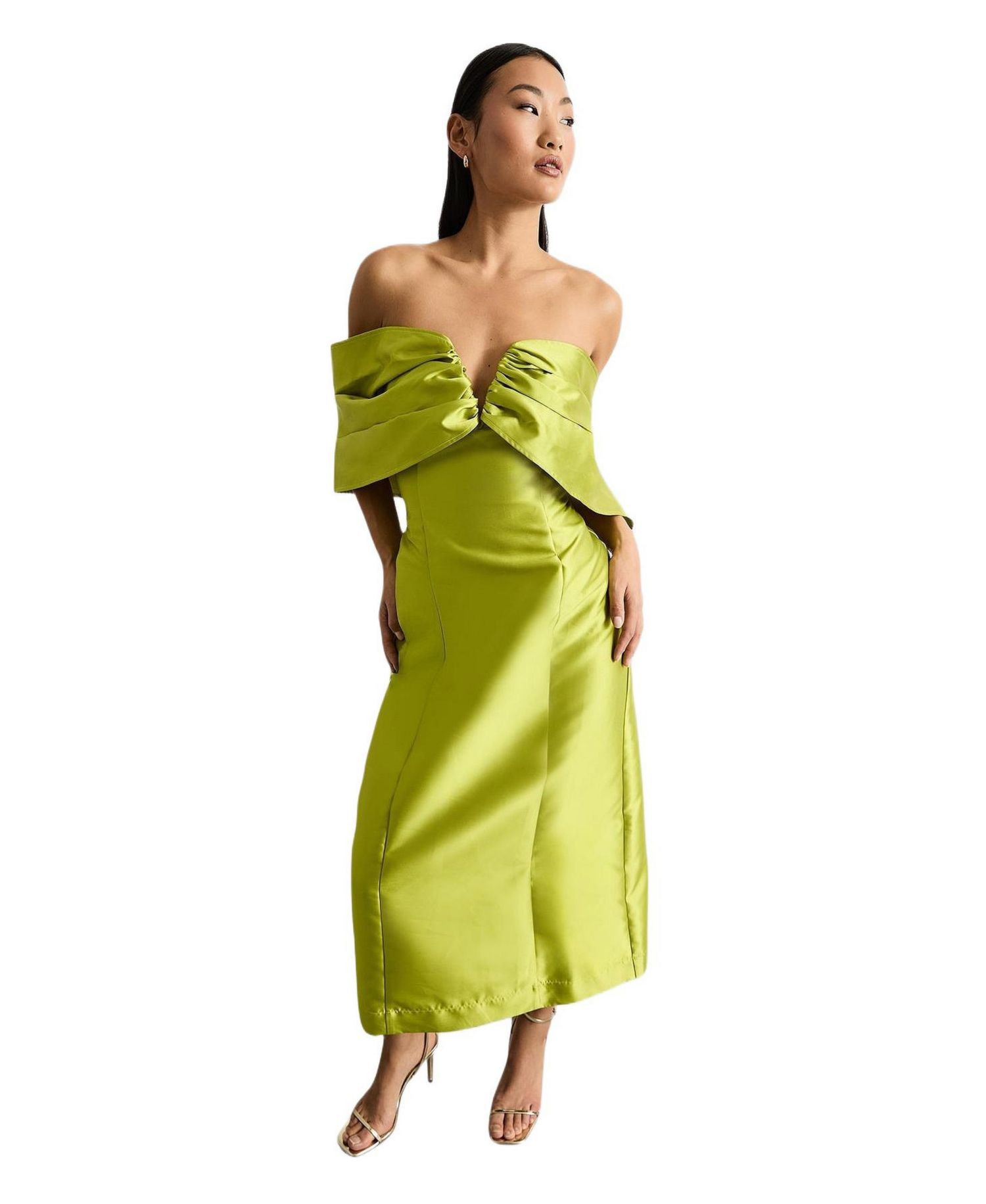 Women's Satin Twill Bardot Midi Dress