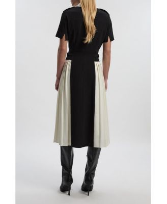 Women's Tailored Crepe Pleated Midi Shirt Dress