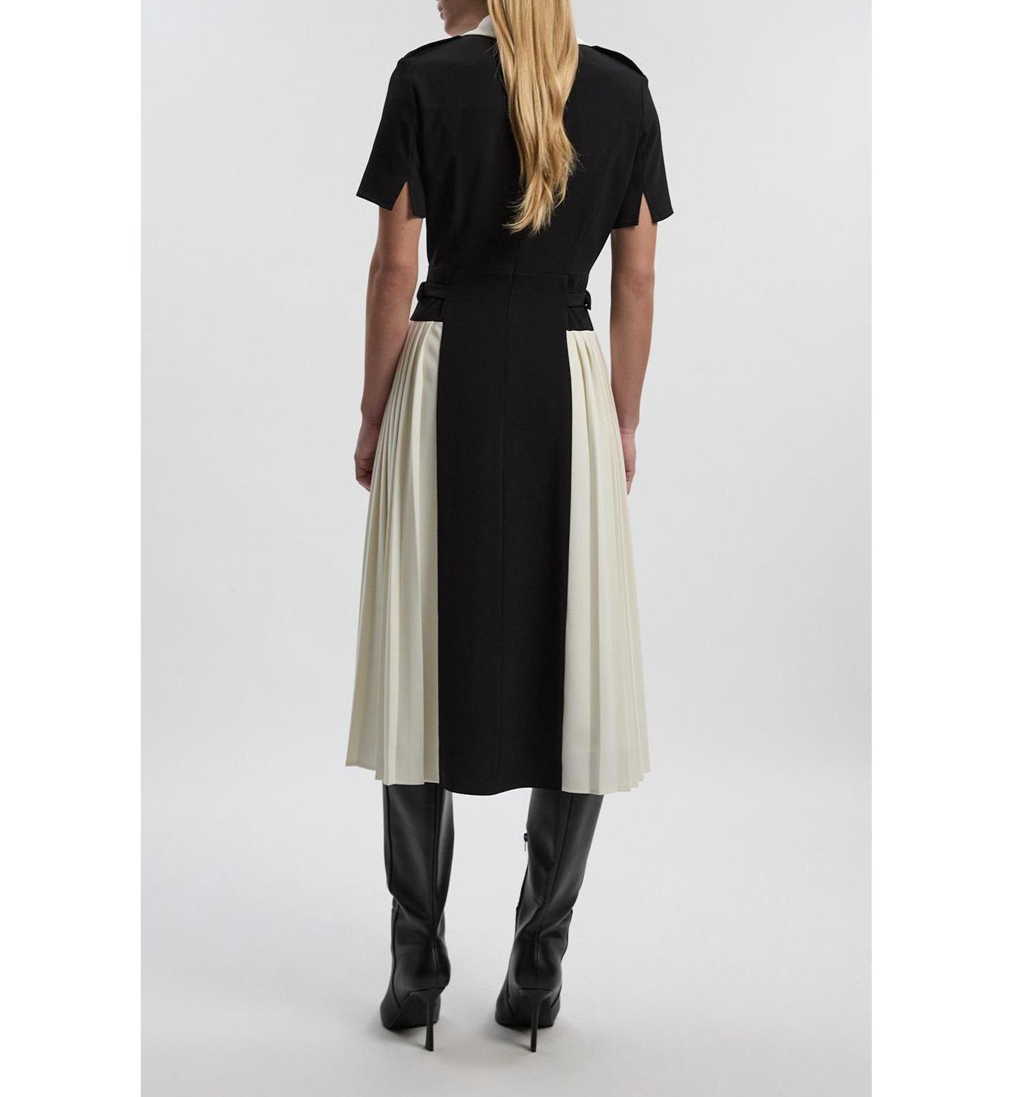 Женское платье Karen Millen Tailored Crepe Pleated Midi Shirt Dress, цвет: Mono — фото 7