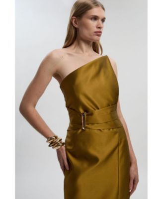 Women's Satin Twill Asymmetric Neck Midi Dress