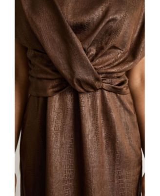 Women's Leather Look Twist Front Midi Dress