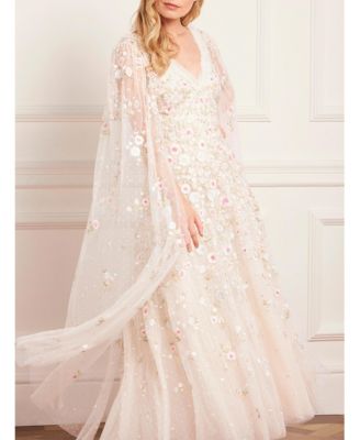 Women's Ethereal Blooms Cape Sleeve Ankle Gown