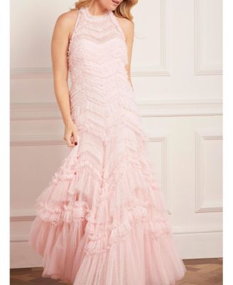 Women's Elia Halter Neck Ruffle Tulle Maxi Gown