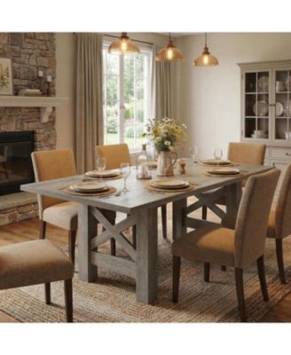 Wood Farmhouse Dining Table for 6-8, Heavy Duty Large Kitchen Table, Rectangular Dining Room Tables with Strong Legs, Thickness Tabletop