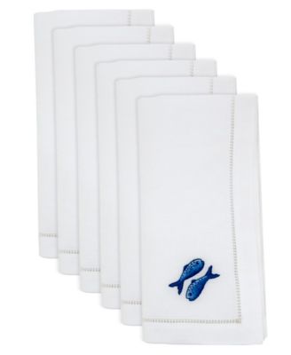Embroidered Double Fish Cotton Napkins, Set of 6