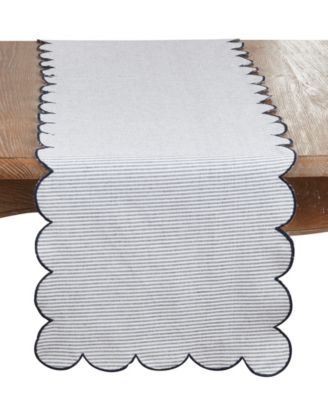 Cotton Striped Scalloped Table Runner, 16" x 72"