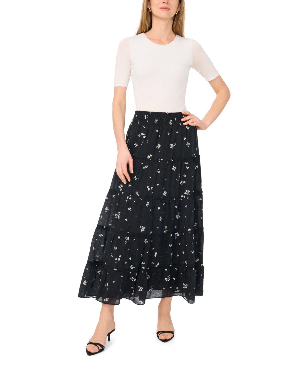 Женские юбки Vince Camuto Women's Smocked Waist Tiered Maxi Skirt — фото 3
