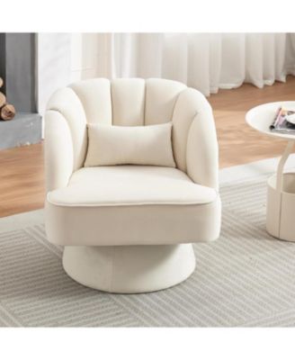 Modern Swivel Barrel Accent Chair, Upholstered Armchair with Striped Backrest and Plush Padding, Comfy Round Lounge Chair