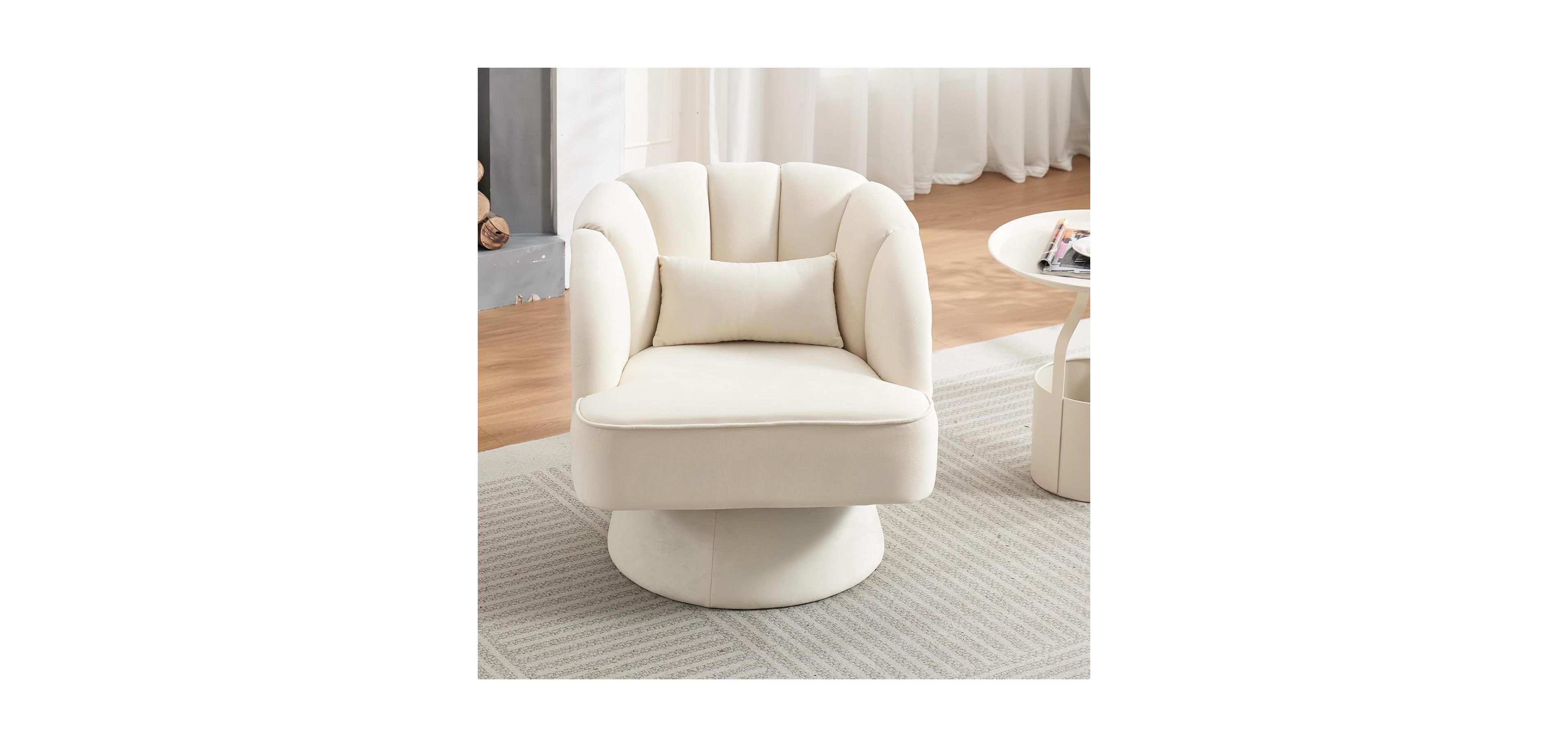 gaomon Modern Swivel Barrel Accent Chair, Upholstered Armchair with Striped Backrest and Plush Padding