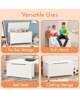 Kids Toy Chest, Wooden Toy Box Storage Organizer, Bench with Safety Hinged Lid  for Playroom, Nursery