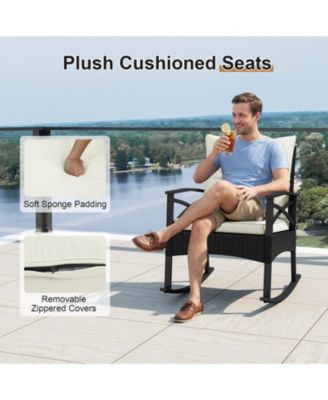 3-Piece Rattan Rocking Chair Set with Tiered Side Table