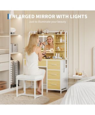  Vanity Desk with Mirror,  Makeup Vanity Table with Shelves, 4 Fabric Drawers Storage, Modern Dressing Table for Bedroom, Gift for Women