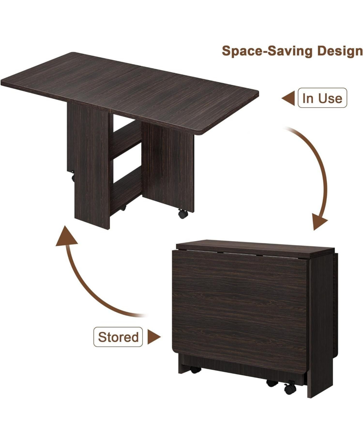 gaomon Folding 4-Person Farmhouse Dining Table with Storage and Wheels