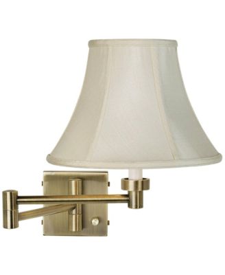 Modern Swing Arm Wall Lamp Antique Brass Plug-In Light Fixture Creme Fabric Bell Shade Bedroom Bedside Living Room