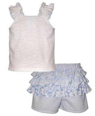 Girls' Toile Ruffle Sleeveless Top and Shorts, 2-Piece Set