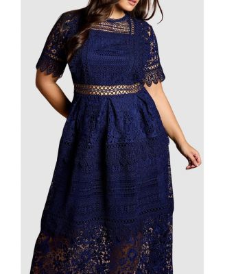 Women's Short Sleeve Lace Midi Dress